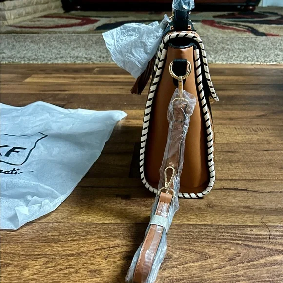 MKF Collection by Mia K Flora ~ Brown/Beige Leather W/ Flora Satchel Bag ~ New - Picture 11 of 16